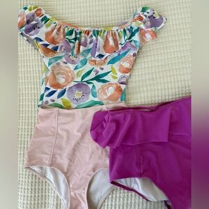 Ruffled Floral One-Piece Swimsuit Top with Pink Bottoms
